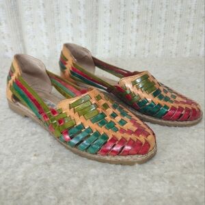 Huaracheria Acambaro Close Toe Huarache Leather Sandals Tri Color Size 7